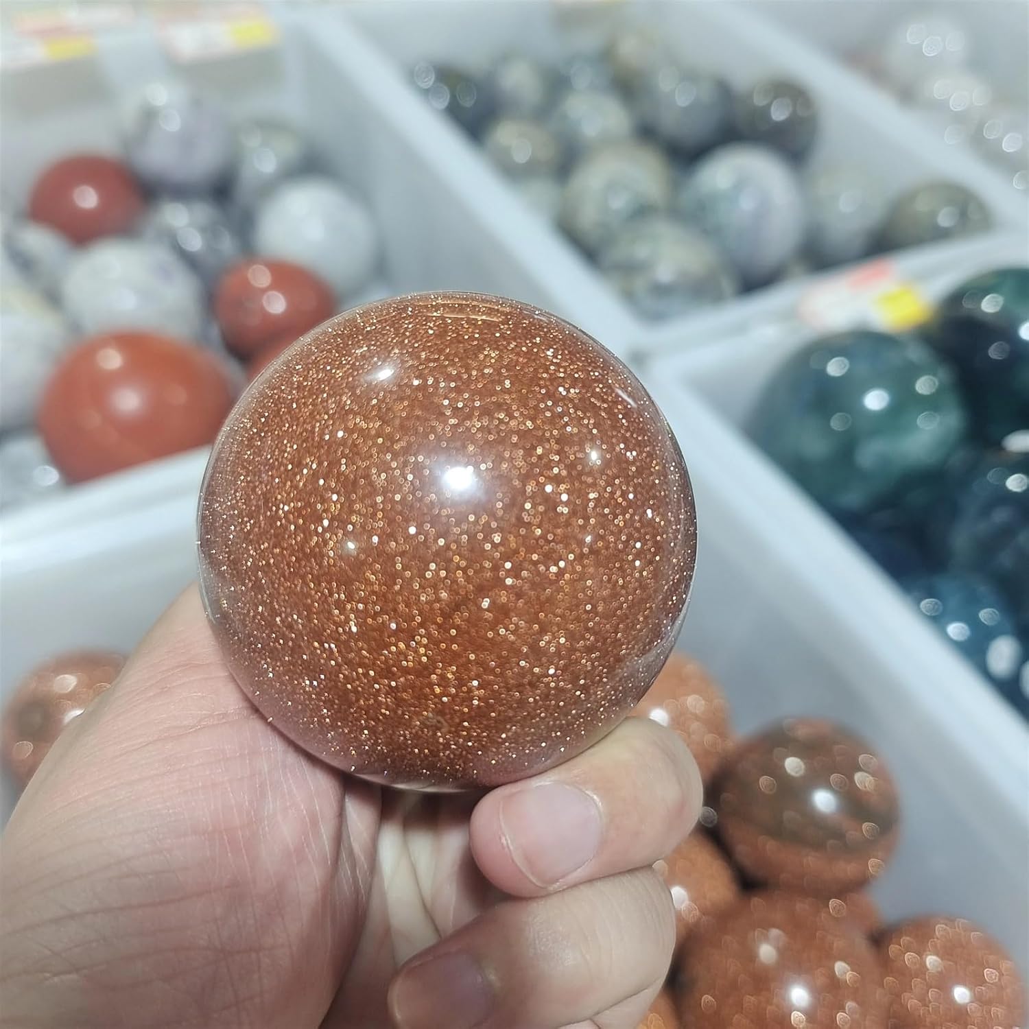 Gold Sand Ball Quartz Crystal Ball Carving Crafts Home Decoration Ornaments (Size : 61-70mm)