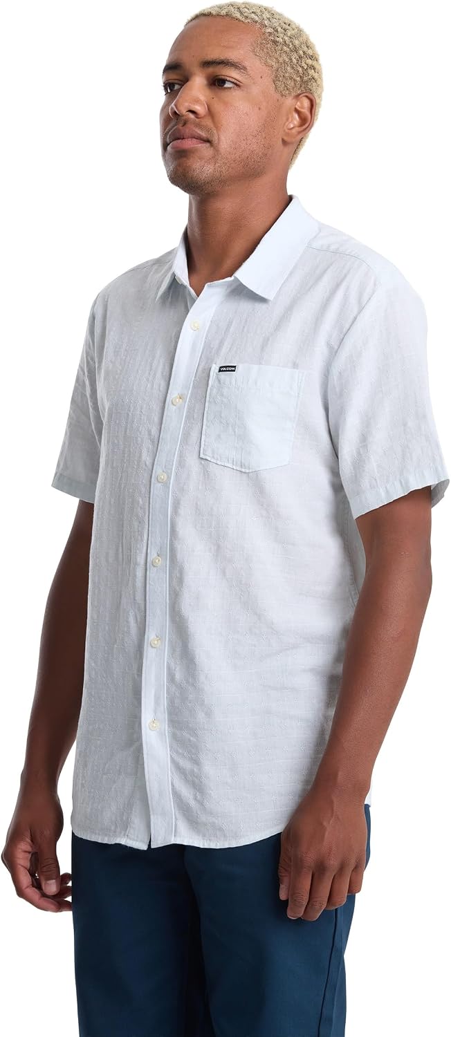 Volcom Men's Shortsleeve Printed Woven Shirt - Lightweight Button-up, Soft Cotton Blend, Casual Fit for Summer
