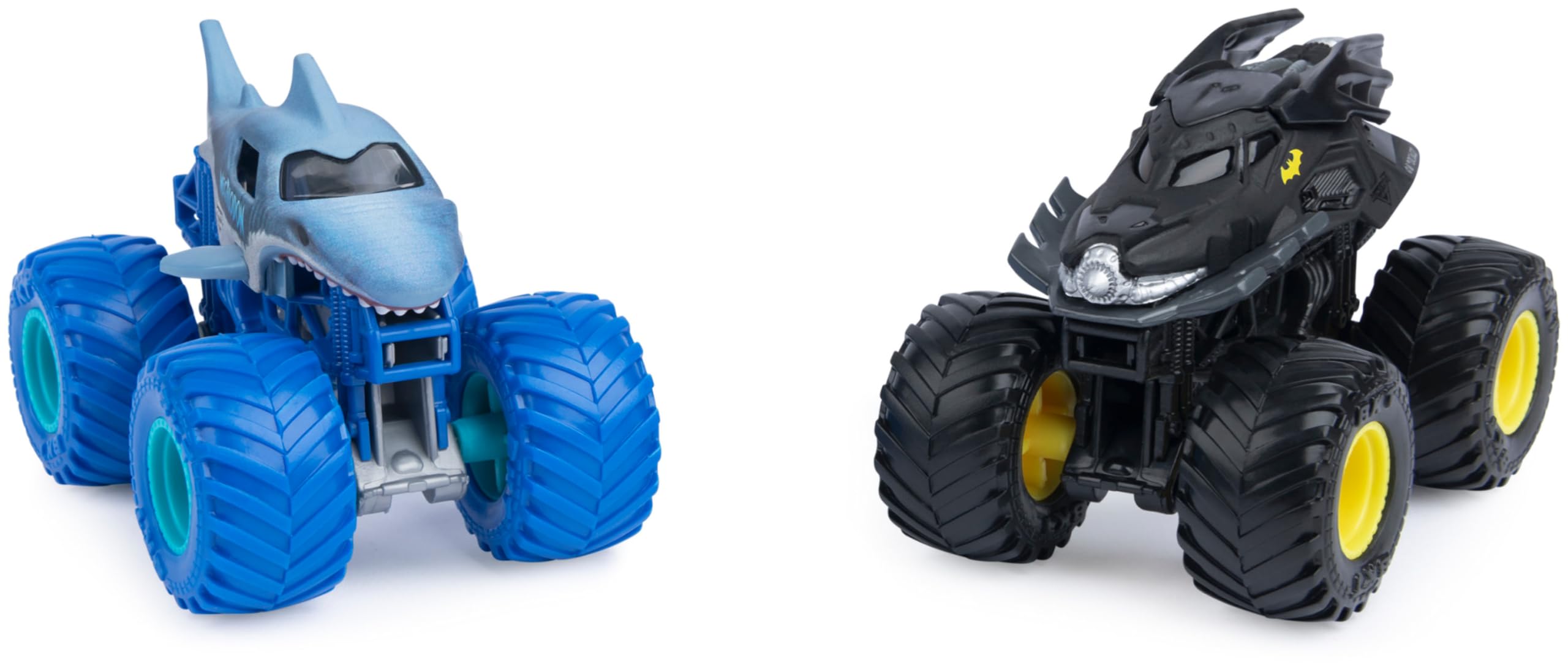 MONSTER JAM - Coches Monster Truck Escala 1:64 - Pack de 2 Camiones Metálicos Auténticos: Batman Vs. Megalodon - 6065293 - Coches para Niños - Juguetes Niños 3 años +