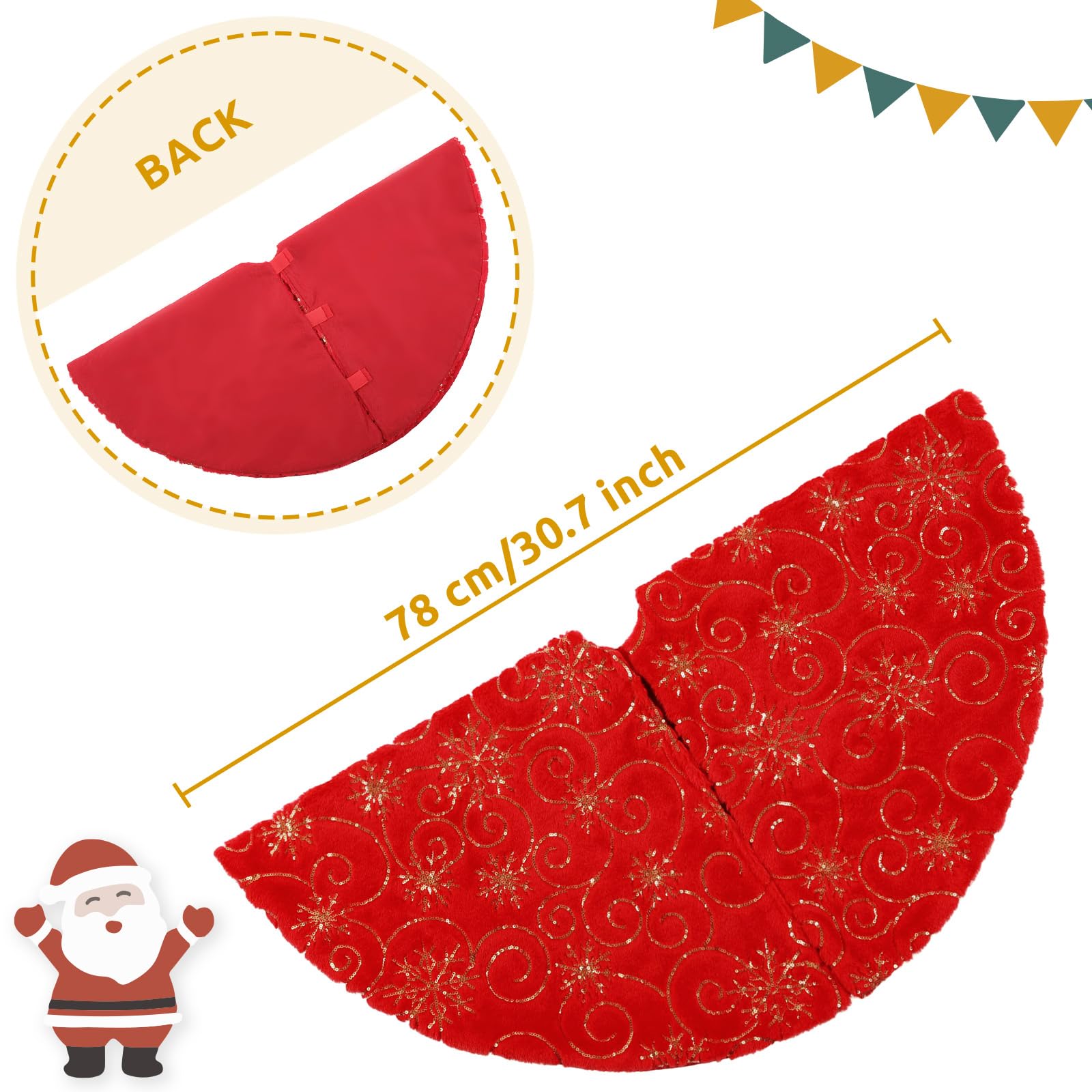 Jupe de Sapin de Noël Rouge KONVINIT - Tapis d'Arbre en Peluche avec Paillettes Dorées 78/90/120cm