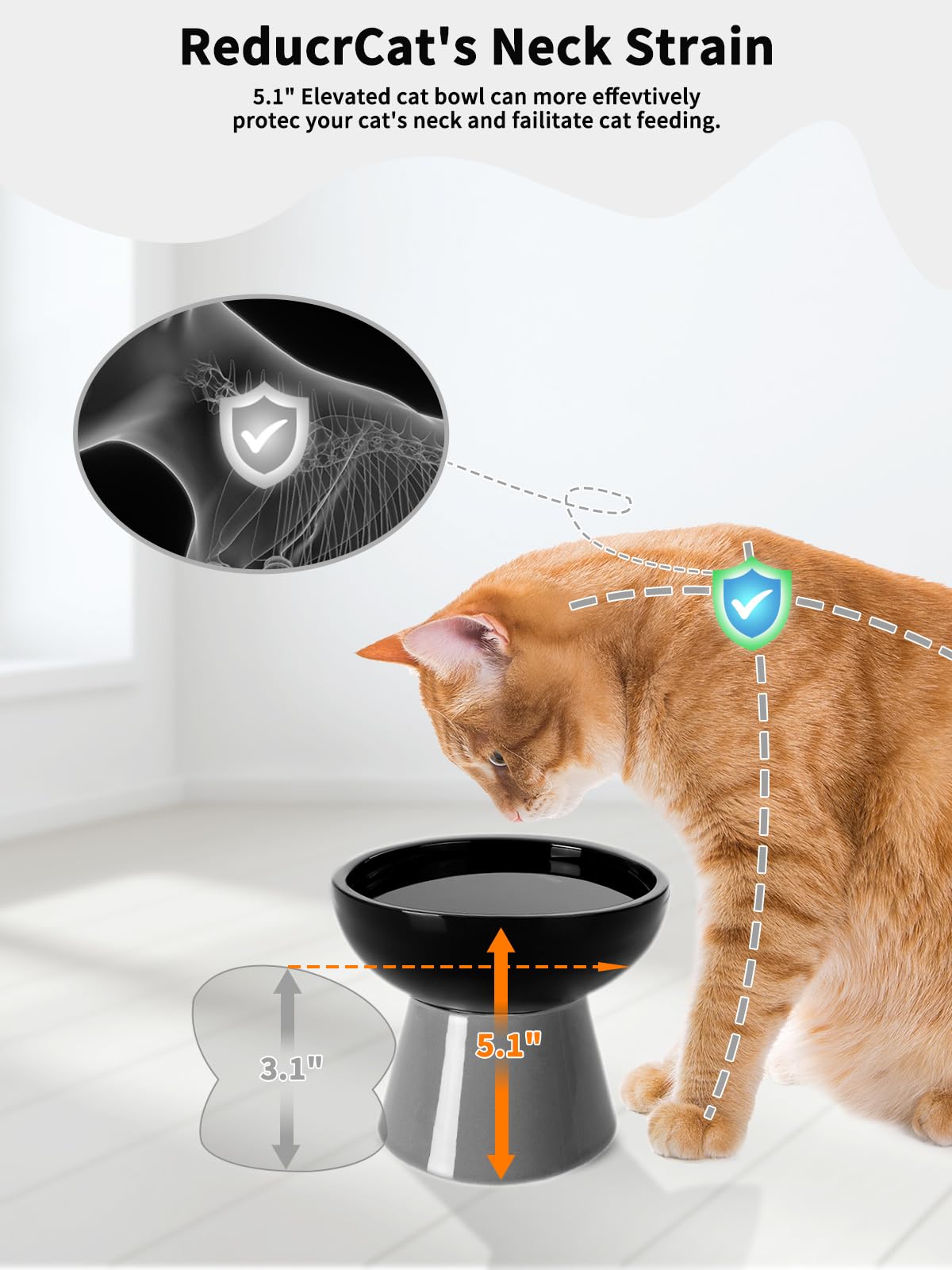 LoeJan Lot de 2 gamelles surélevées pour Chat - Mangeoire en céramique Extra Large et surélevée - Gamelle Anti-vomissement sans Moustaches - pour Chatons Adultes et Petits Chiens (Noir)