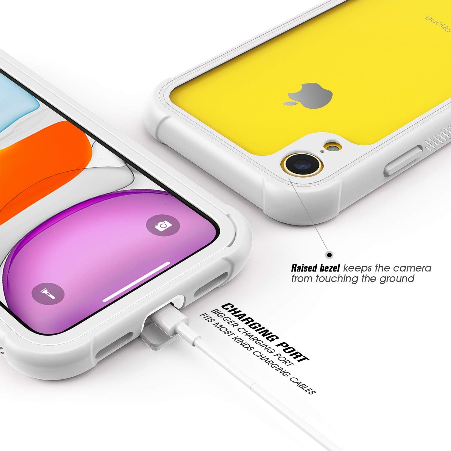 Eonfine Designed for iPhone XR Case, Full-Body Heavy Duty Protection with Built-in Screen Protector Cover Clear Shockproof Case for iPhone XR Case 6.1 Inch 2018 (White/Clear)