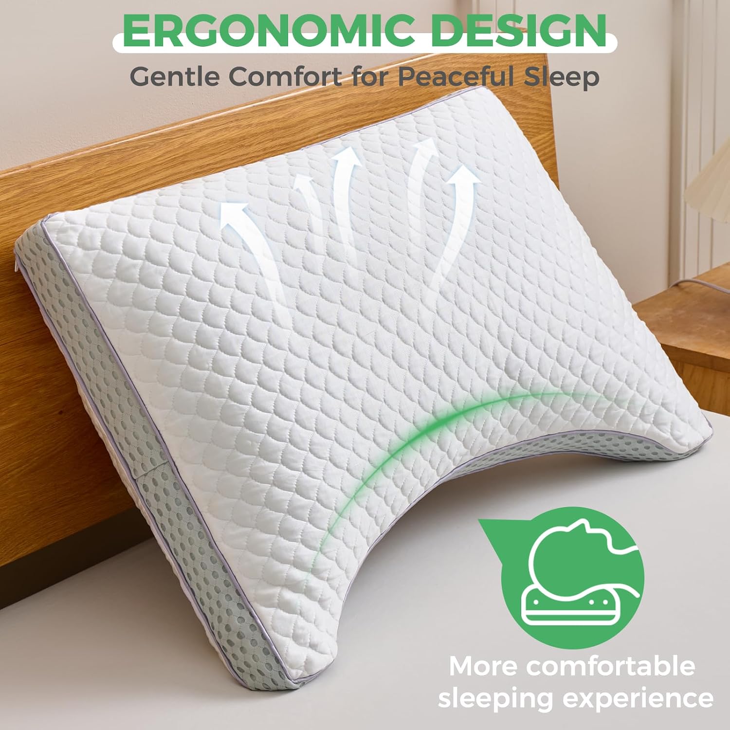 Cooling Memory Foam Pillow for Sleeping, Shredded Memory Foam Bed Pillows for Hot Sleepers with Cooling Cover, Neck Support for Back, Stomach & Side Sleeper Pain Relief (Queen)