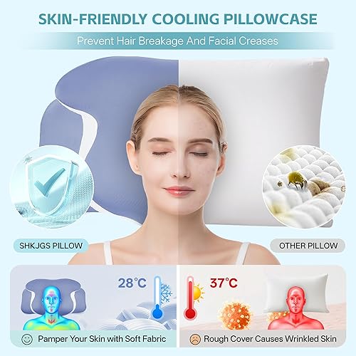 Miniatura 4 de Almohada cervical cervical para aliviar el dolor de cuello y apoyo, almohada ergonómica de espuma viscoelástica con contorno de doble altura y funda