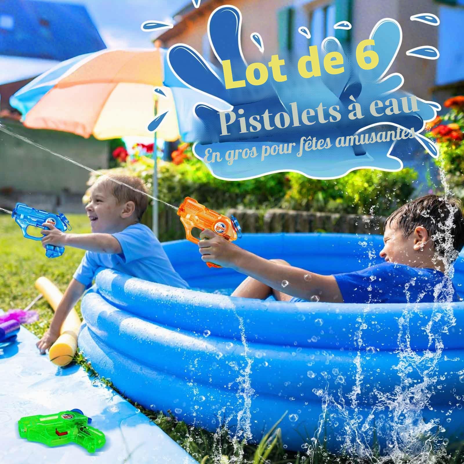Quanquer Lot de 6 Pistolets à Eau pour Enfants - Portée : 7 m - 150 ML - Réservoir d'eau d'été - Super Water Soaker - Pistolet à Eau pour Jouets en Plein air - Piscine de Plage - Watergun