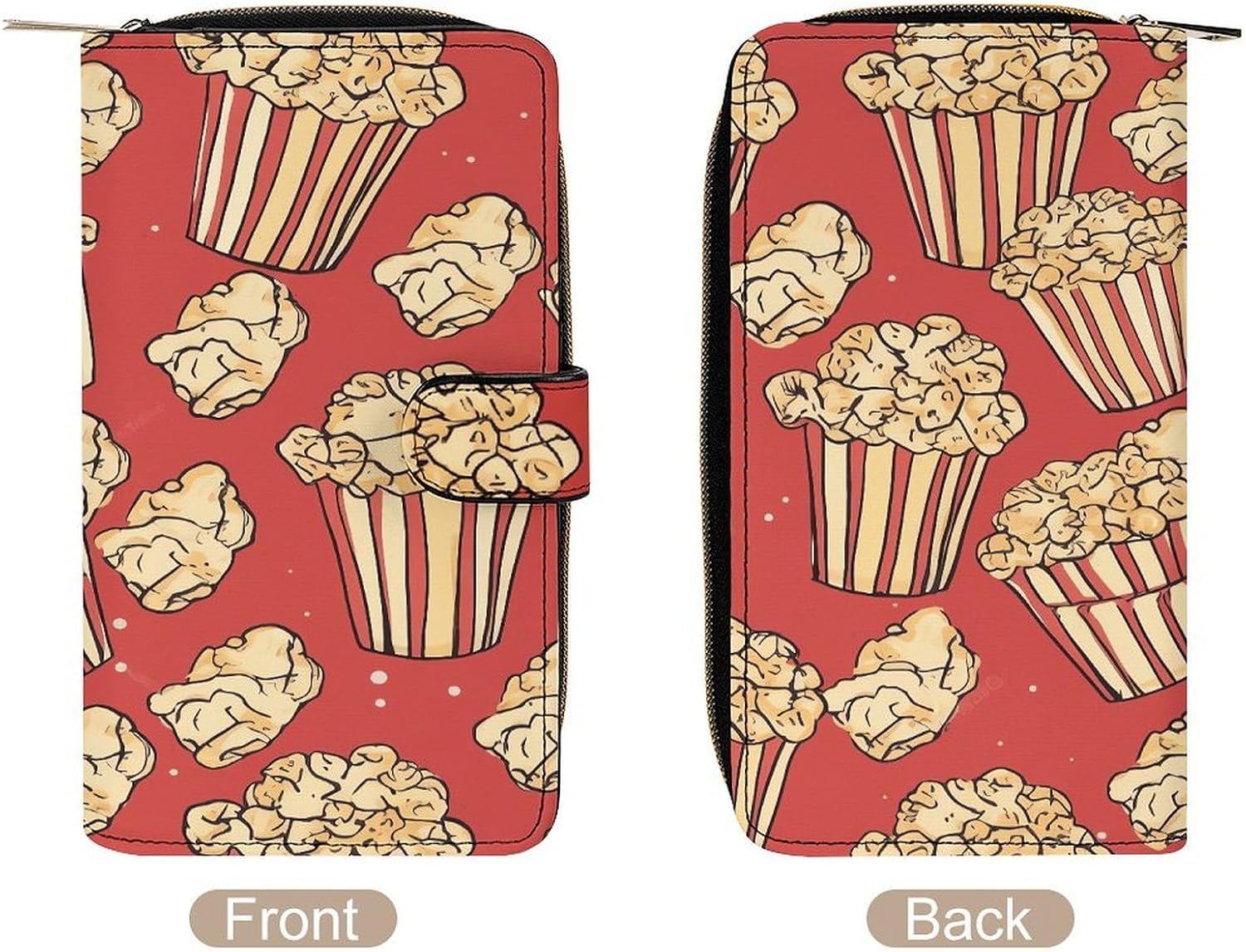Women PU Leather Bifold Popcorn Print Wallets Large Capacity Card Holder Ladies Phone Clutch Travel Purse image 3