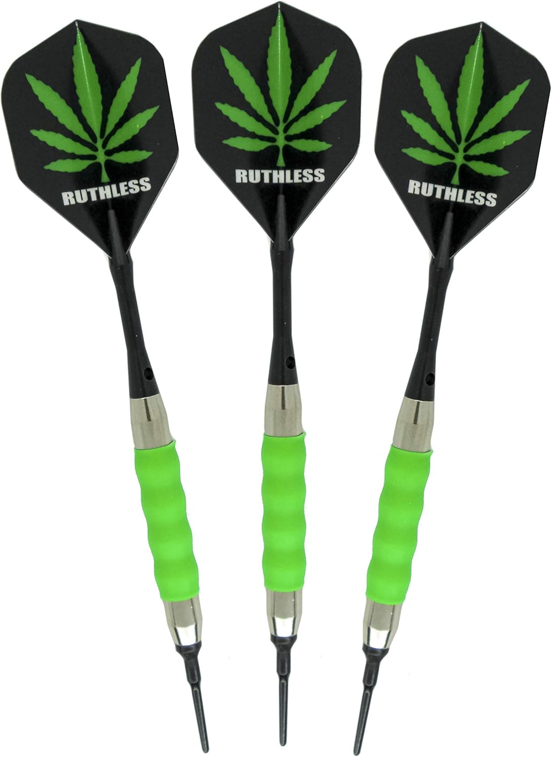 sure grip Viper Green Soft Tip Darts with Dart Case & Accessories Choice of Flights 16 or 18 Grams (Ruthless Pot Leaf Black, 16g)
