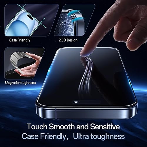 Vista 7 de Protector de pantalla para iPhone 15 Plus [6.7 pulgadas], 2 películas de vidrio templado antiluz azul incoloras, transparente HD, dureza 9H, sin
