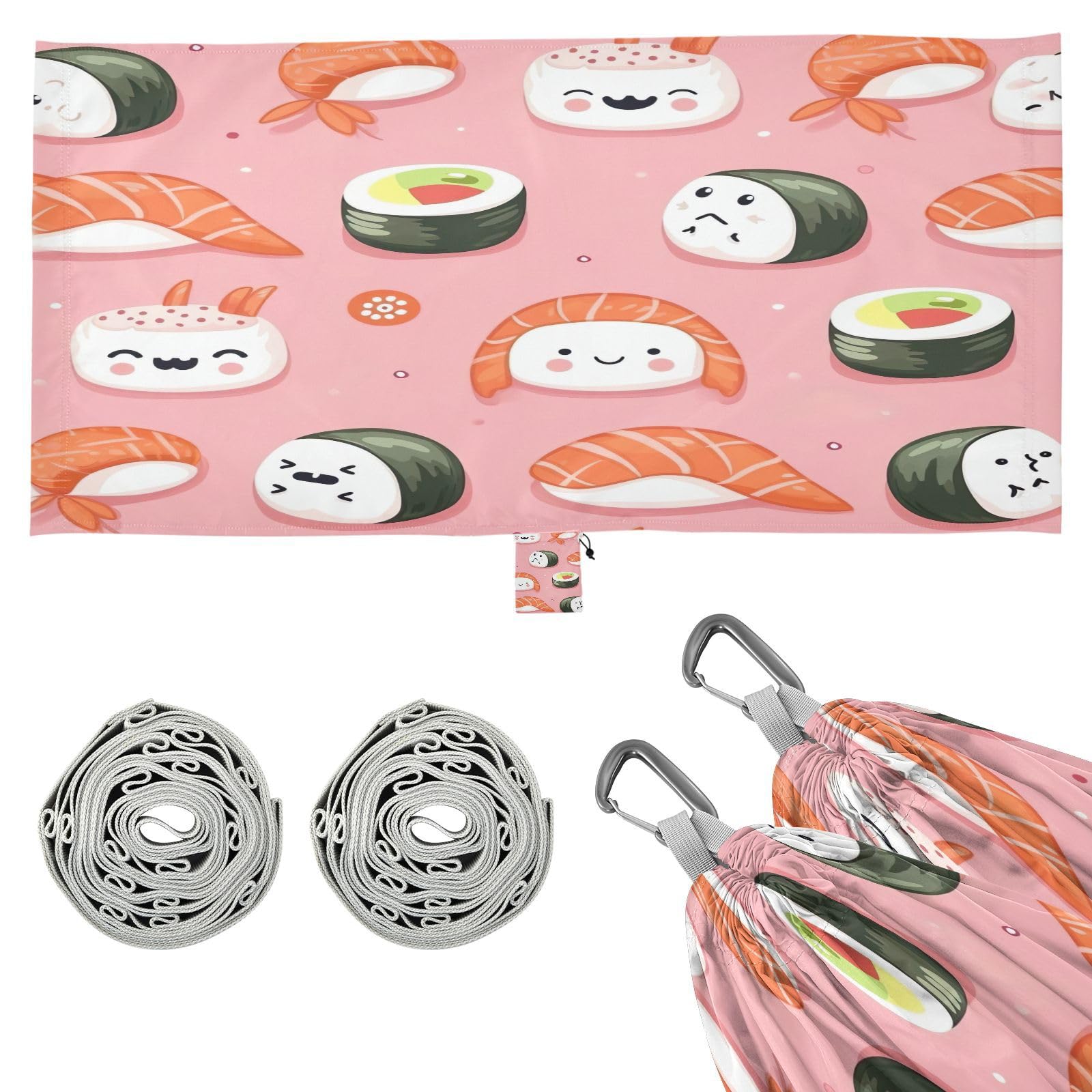 ATTX Sushi Kawaii Pattern Camping Hammock - Lightweight & Portable Hammocks, Heavy Duty 330lbs Capacity for Indoor, Hiking, Backpacking, Travel, Backyard, Beach#481