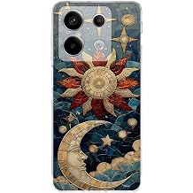 PrintiFy Redmi Note 13 Pro 5G ile Uyumlu Vitray Sol ve Luna Tasar ml   effaf Silikon K l f