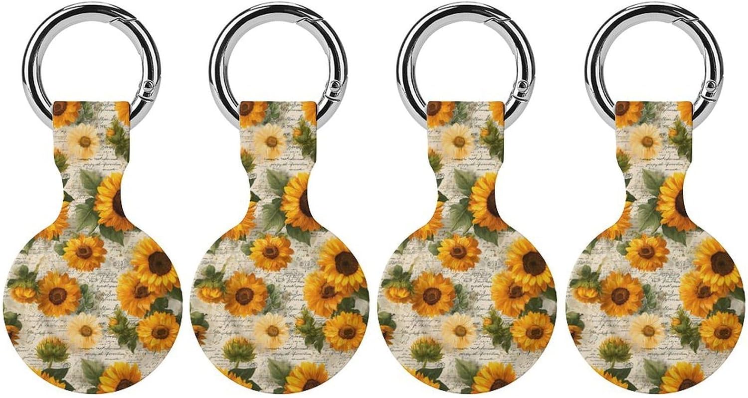 Sunflowers Vintage Funny Cover Compatible with AirTag | Protective Case GPS Tracker Holder for Wallet Luggage Pets