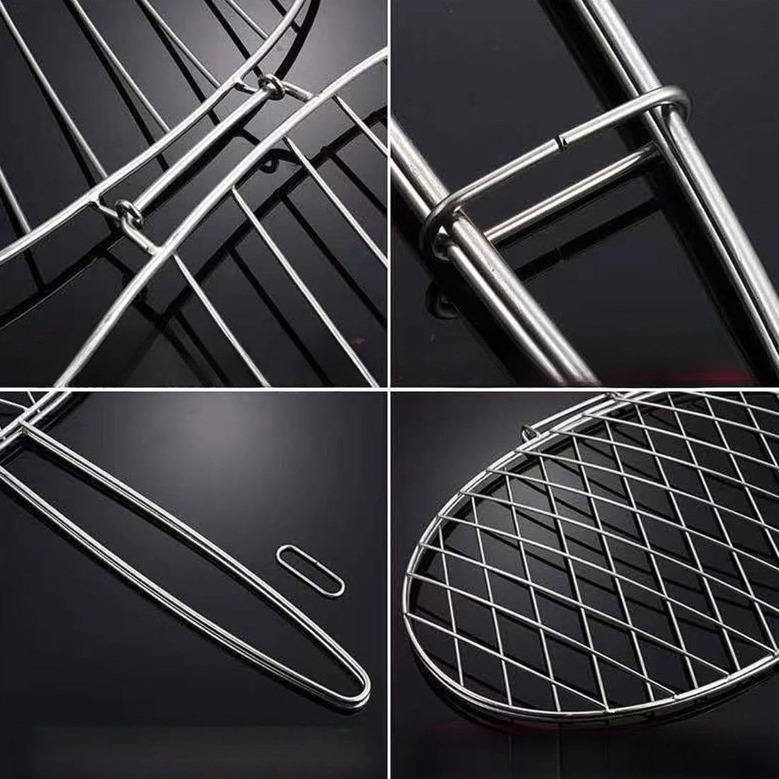 Soporte Grande Multiusos para Red de Pesca para Barbacoa, Herramienta para Asar Pescado al Aire Libre, Abrazadera para Parrilla, Cesta útil para Todo Tipo de barbacoas, Cesta con Pinza Acero