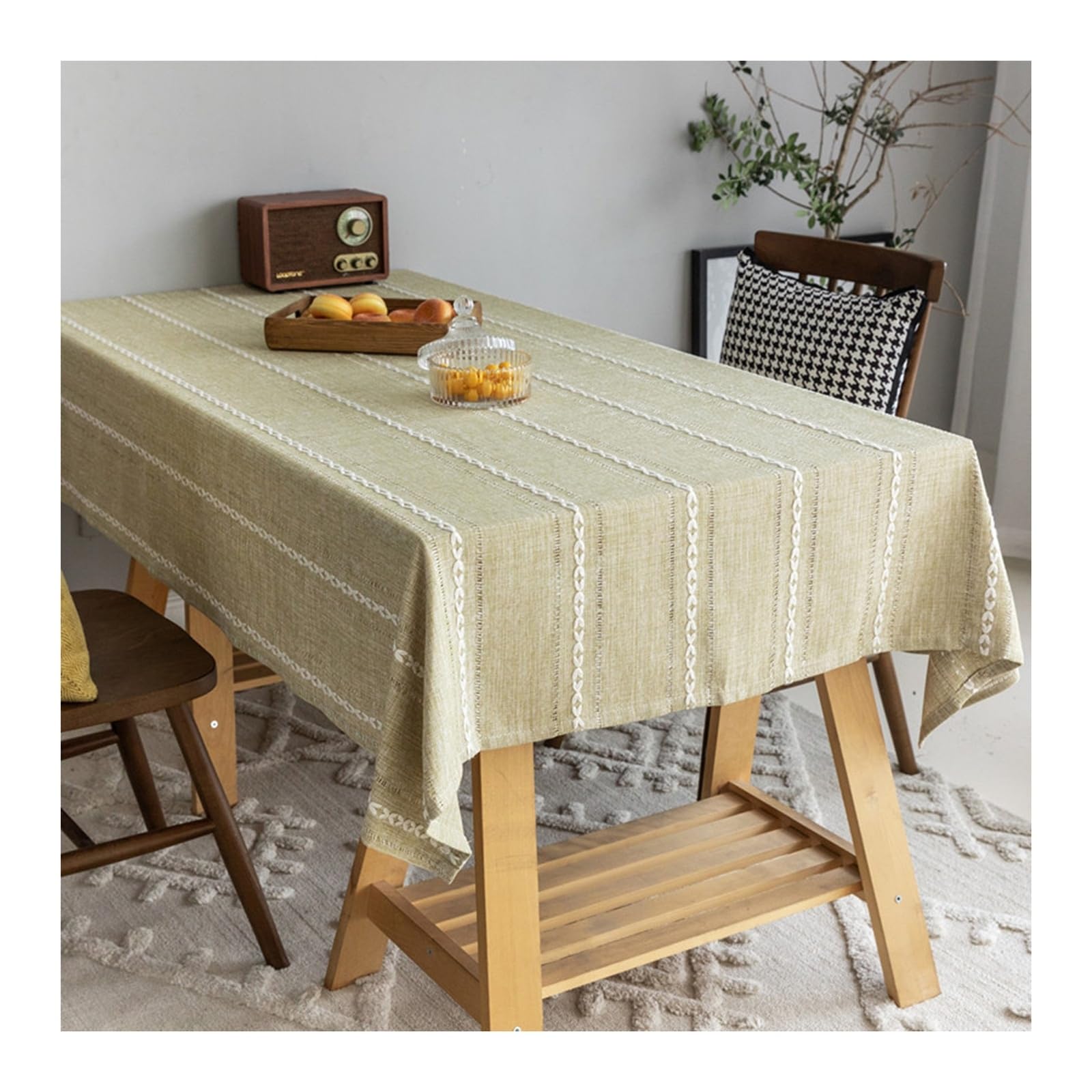 Nappe 135x180 polyester rayée beige jaune protège-table rectangulaire anti-tache imperméable cuisine