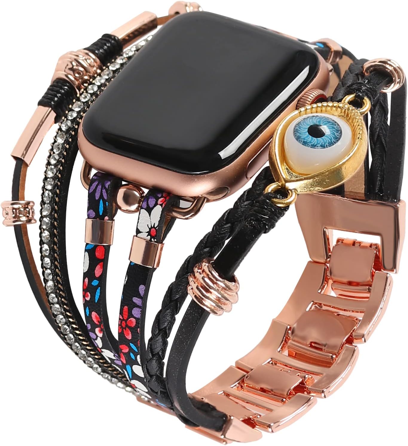 Posh Leather Bracelet Bands Compatible with Apple Watch Band 38mm 40mm 41mm, Boho Handmade Jewelry Multilayer Wrap Strap Smartwatch Wristband for iwatch Series SE 11 10 9 8 7 6 5 4 3 2 1 Women image 2