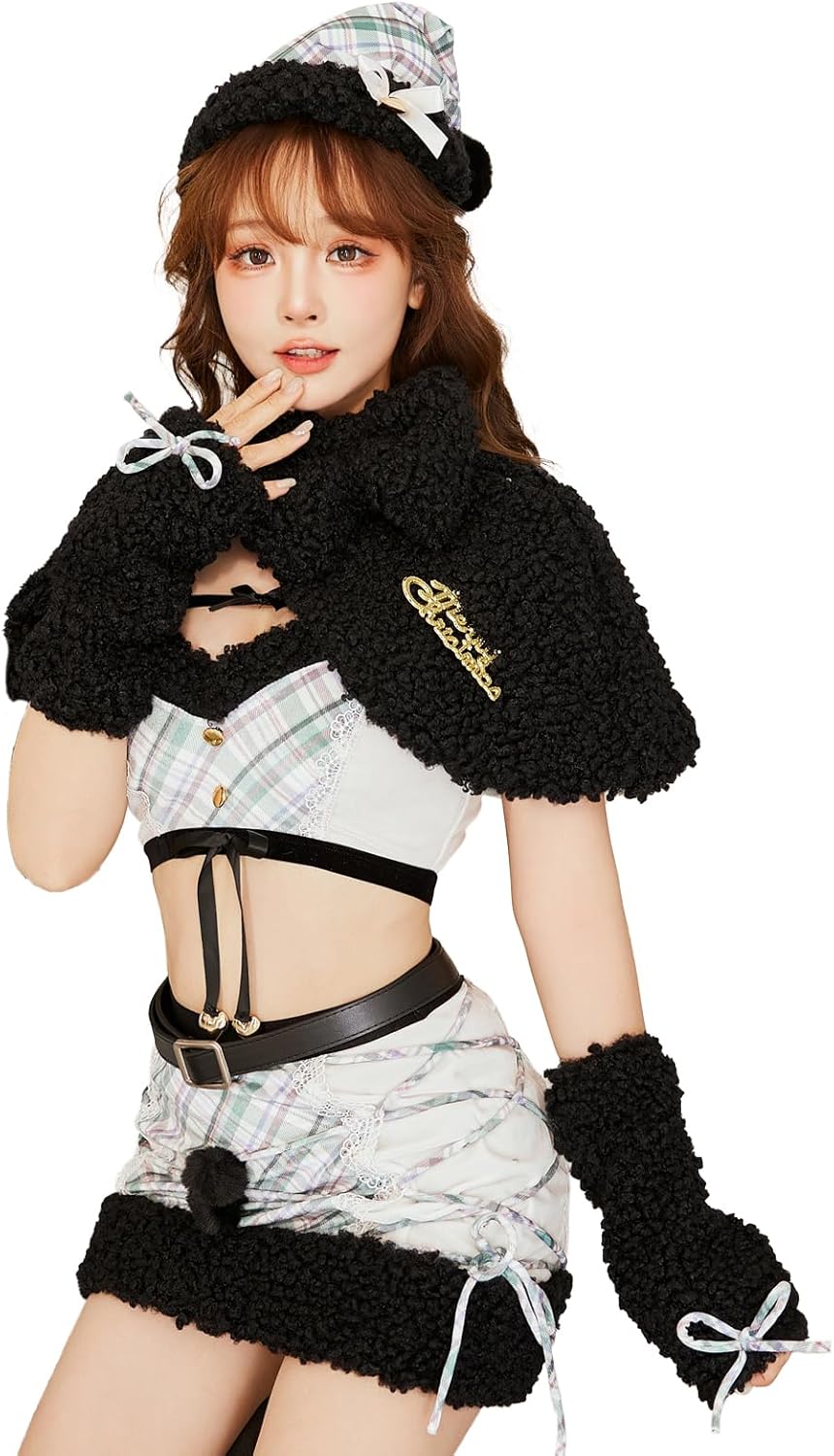 [Malymoon] コスプレ サンタクロース サンタ クリスマス ケープ もこもこ レッド ホワイト ブラック ...