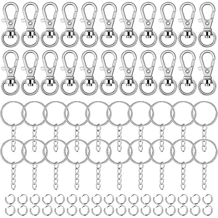 Amazon Co Jp キーホルダー 金具 40個セット パーツ キーリング ストラップ キーホルダー ナスカン 丸カン付き 回転フック Diy 手作り ハンドメイド アクセサリー 副資材 シルバー By Lasoll ホビー