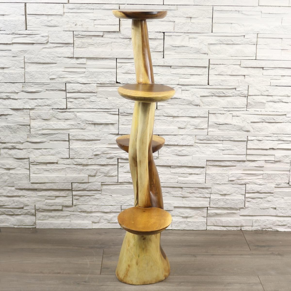 Hocker Ständer Säule Blumenständer Säule Blumensäule Ablage Wurzel Blumenhocker Blumentreppe Blumenregal Massiv Akazie Unikat 1 Meter Natur
