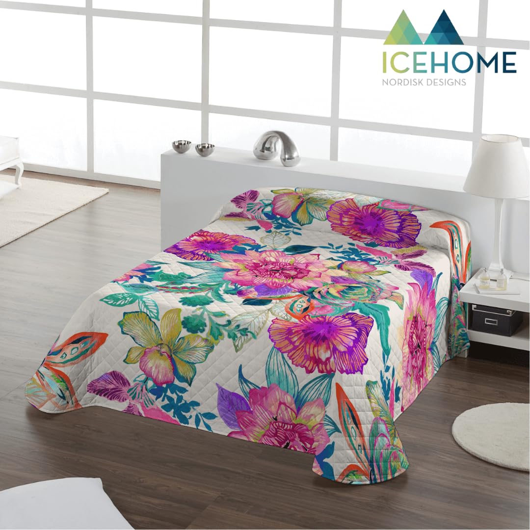 NATURALS Icehome - Copriletto trapuntato trapuntato con stampa o tinta unita, per estate e intrattenimento, in microfibra extra morbida, trapuntato, trapuntato, copriletto reversibile (Lunea, letto