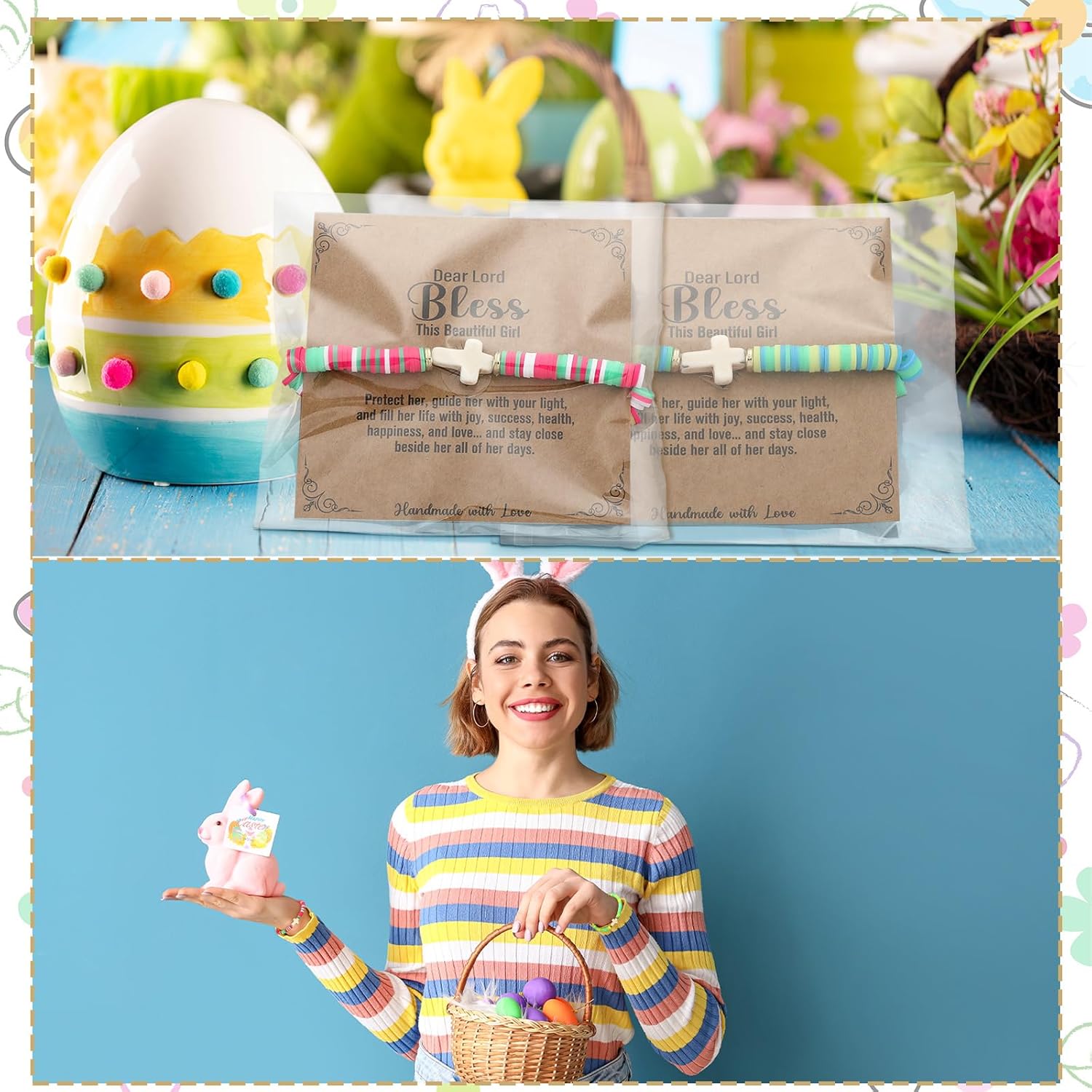 Landical 24 Pcs Easter Cross Friendship Bracelets with Motivational Cards Easter Gifts for Women Bulk Basket Stuffer Cute Cross Party Favors Egg Fillers Friendship Jewelry Set - Image 4