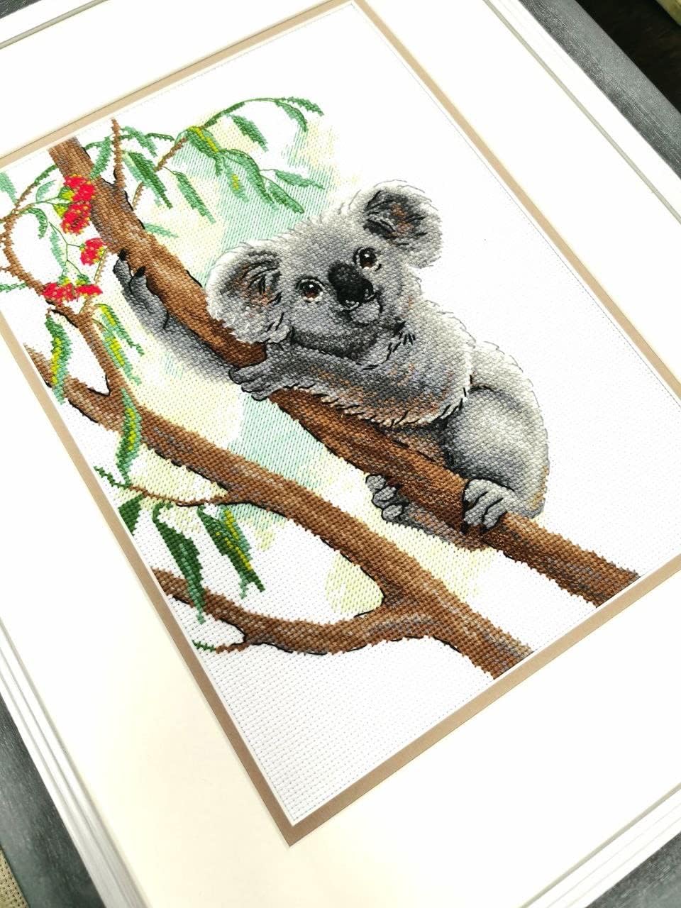 RIOLIS - Cute Koala 2082, Animals Cross Stitch Kits 8¼"x11¾, Cross Stitch Kits for Beginners & Advanced, Crossstitching Kits Adult, Counted Stitching Kits, Embroidery Kit