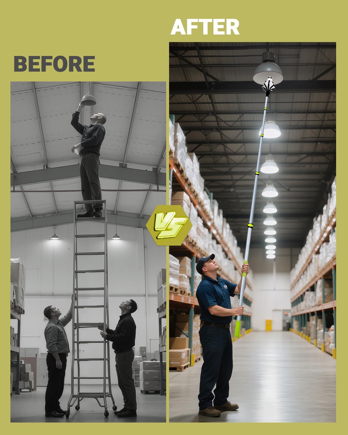 Light Bulb Changer Pole Kit 3 FT to 20 FT Telescoping Extension Pole with 2 Baskets and Suction Cup Lightbulb Changing for High Ceilings and Recessed Lights Removal Tool