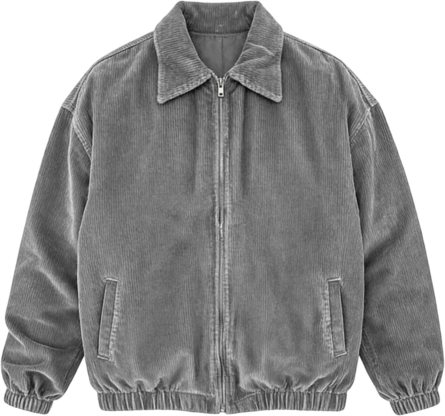 Corduroy Jacket Men's Bomber Jacket Plain Jacket with Pockets Warm Autumn Winter Coat Windproof Transition Jacket Vintage Work Jacket Plain Men's Casual Jacket