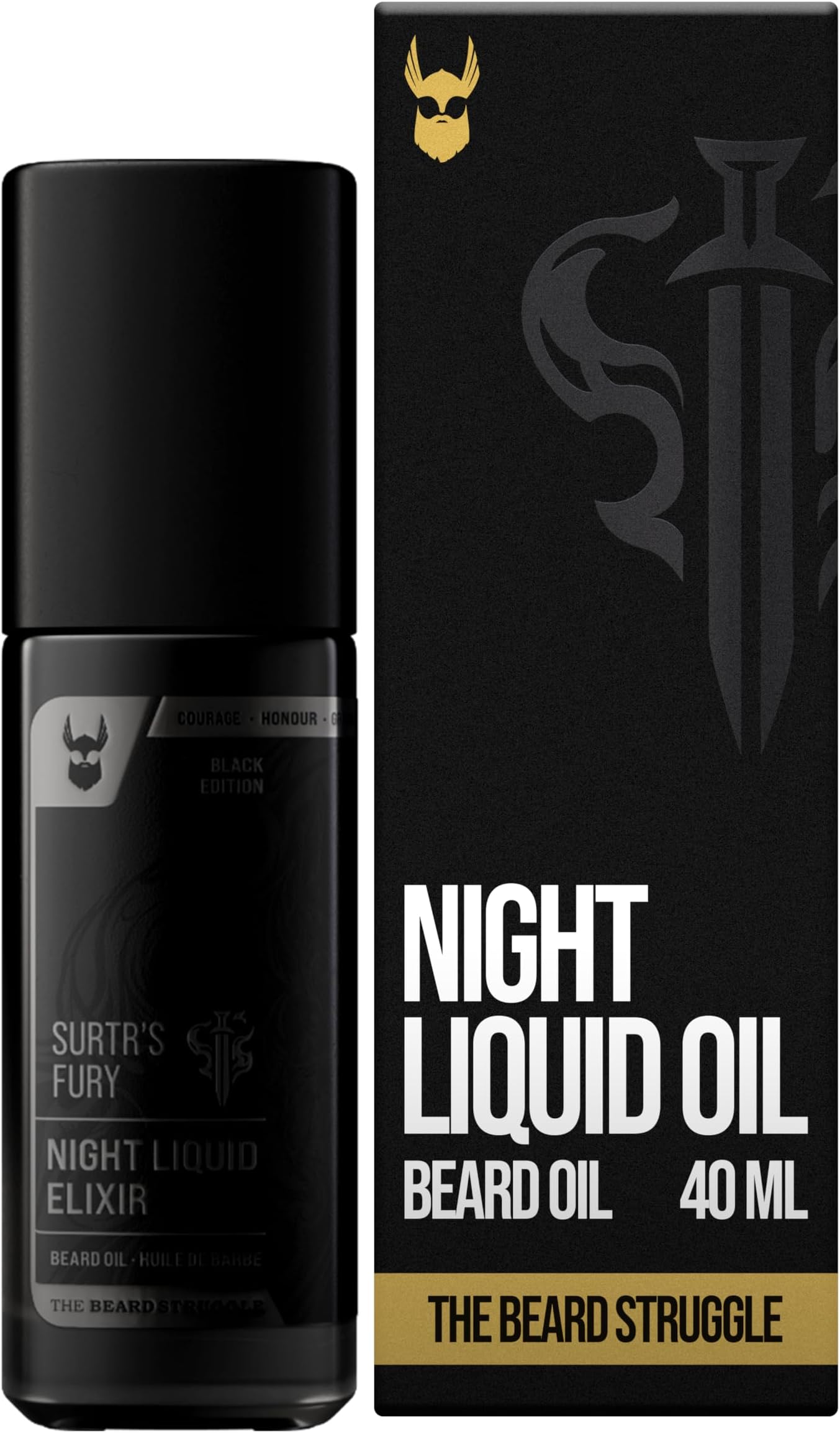 The Beard Struggle Night Liquid Elixir Beard Oil - Platinum Collection - Surtr's Fury (1.35 Fl oz) - Beard Oil for Men - Natural Blend for Softens, Moisturizing, & Healthier Beard Growth