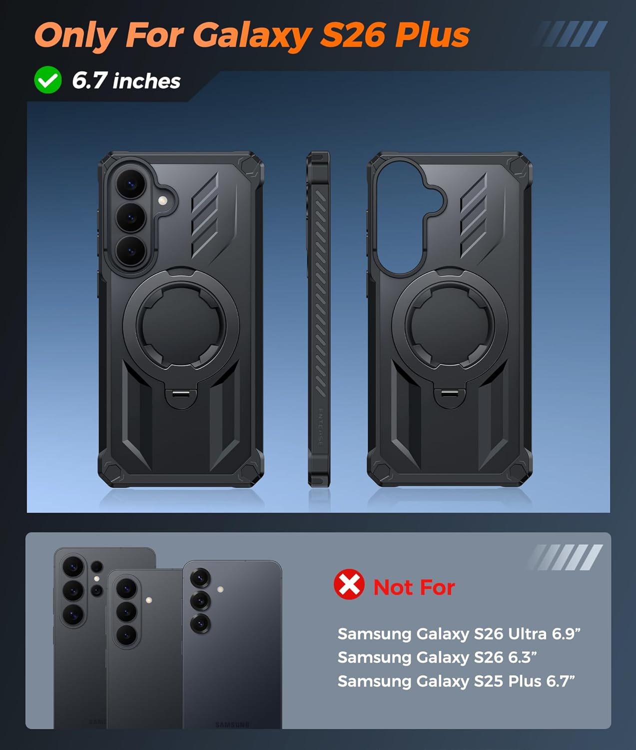fntcase for samsung galaxy s26+ plus case: with [magnetic ring kickstand] [screen protector] [compatible with magsafe] [military-grade drop protection] shockproof grip bumper tpu sturdy cases black black for samsung galaxy s26 plus?6.7 inch?