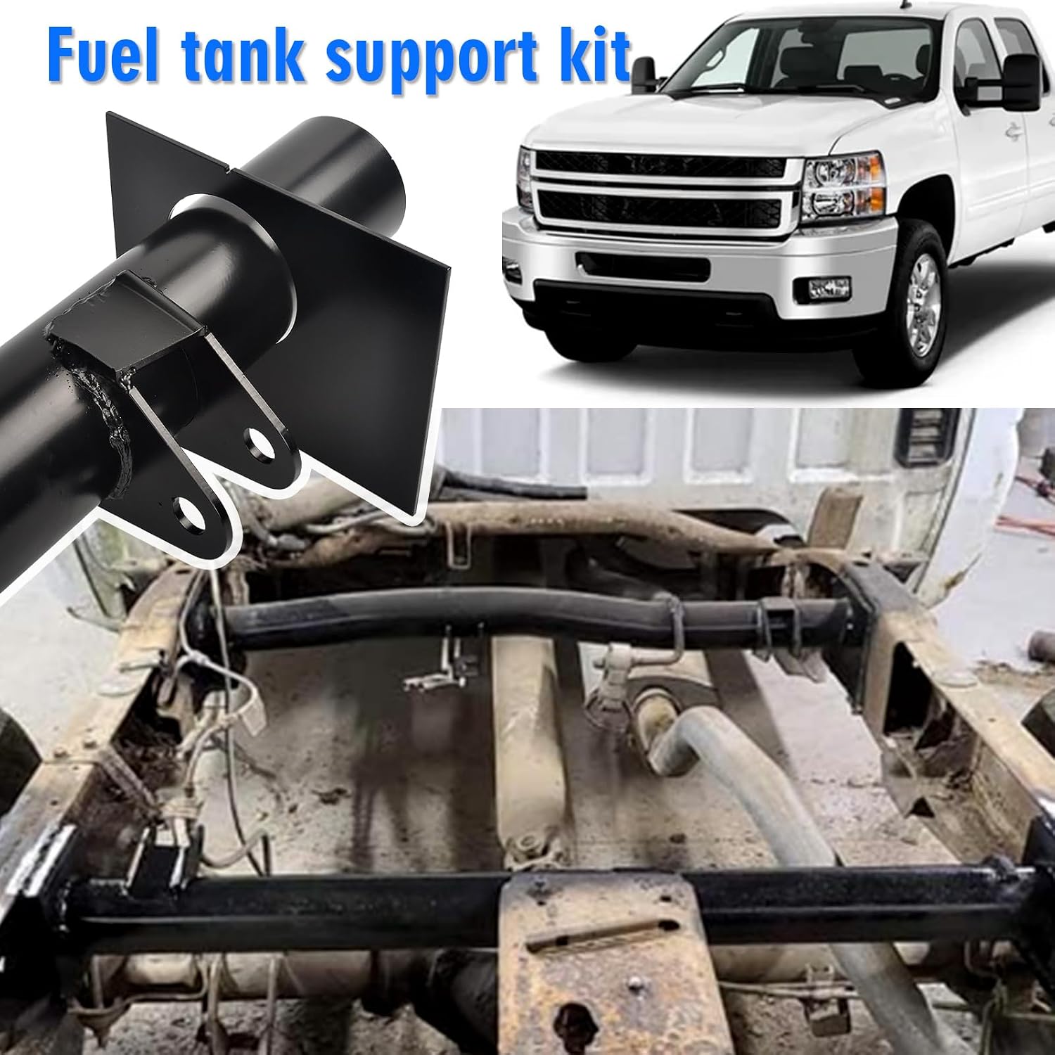 Black Steel Rear Fuel Tank Support Crossmember kit Compatible with 1999-2006 Chevy Silverado and GMC Sierra 1500 2500 2500HD