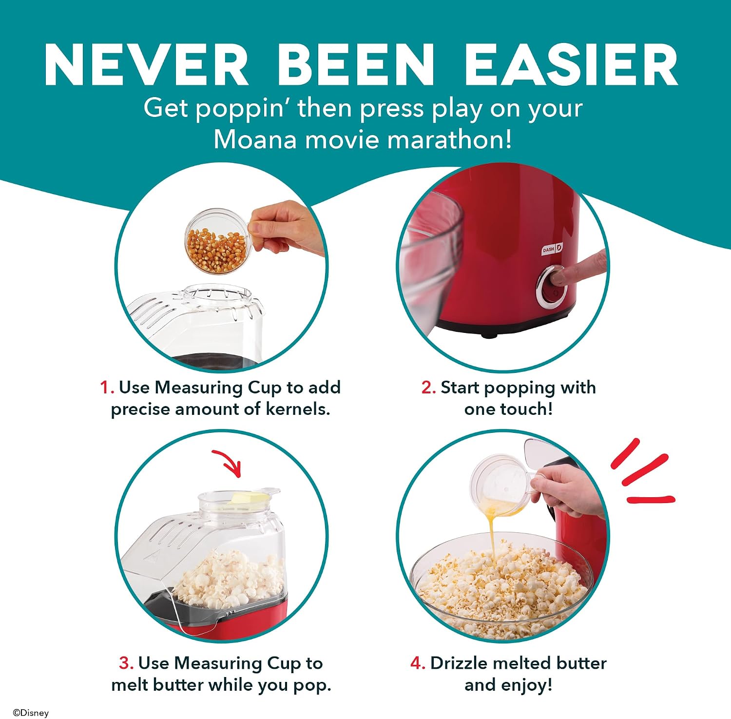 Disney | Dash Moana Fresh Pop Popcorn Maker, 16-Cup Air Popper image 4