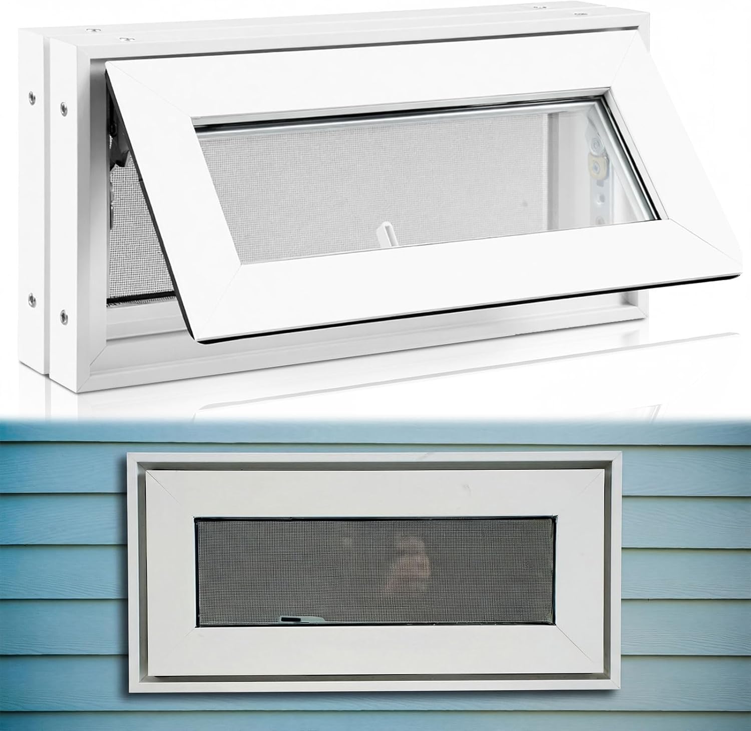 CroBlissful Small Basement Windows White Aluminum Alloy Bathroom Window Shed Window Mobile Home Windows with Double Glazing Screen for Glass Block Cabins House Garage
