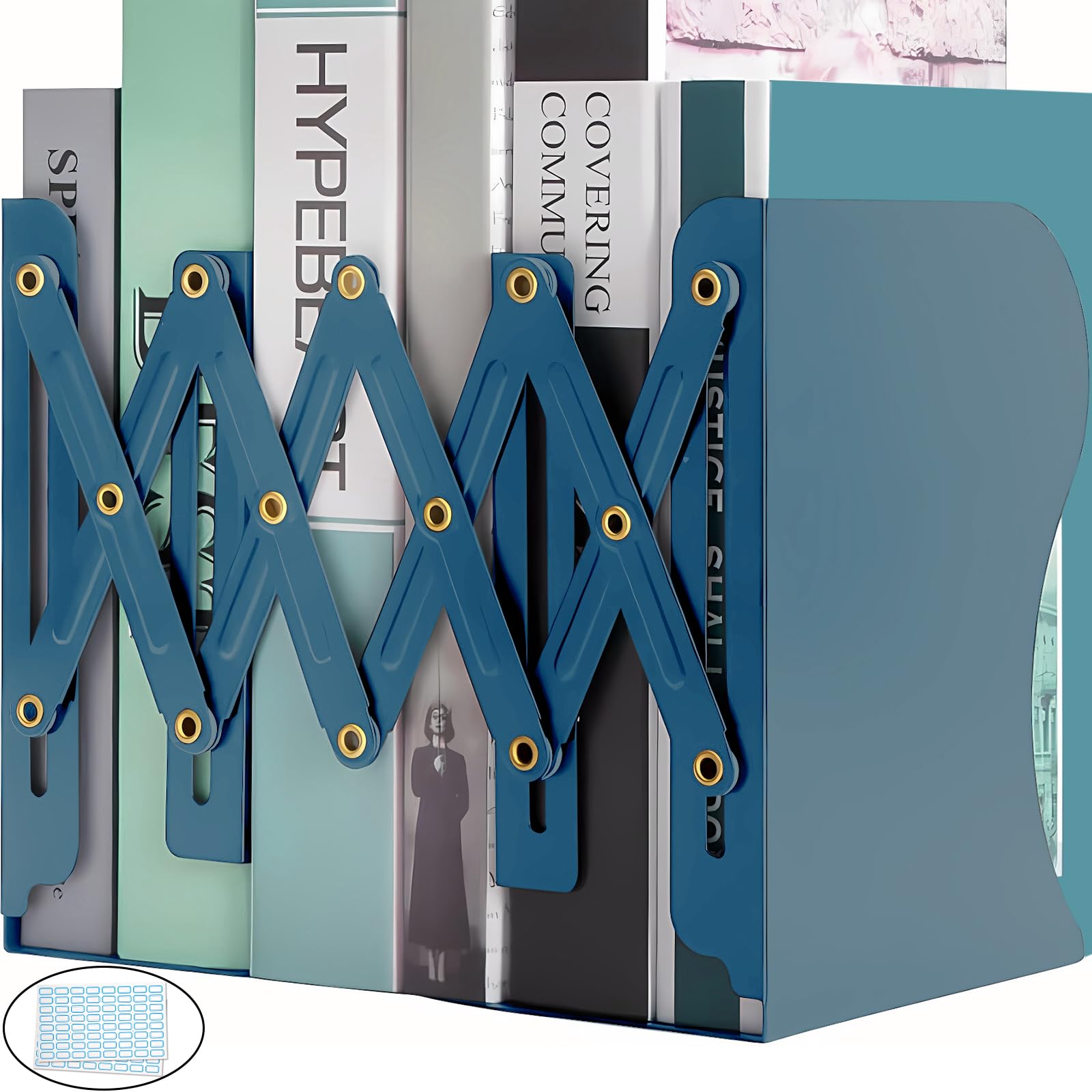 Mgood Book Ends Metal Bookends Adjustable Heavy Duty Book Stopper for Shelves Decorative Book Organiser for Library Home Classroom School Office, Blue