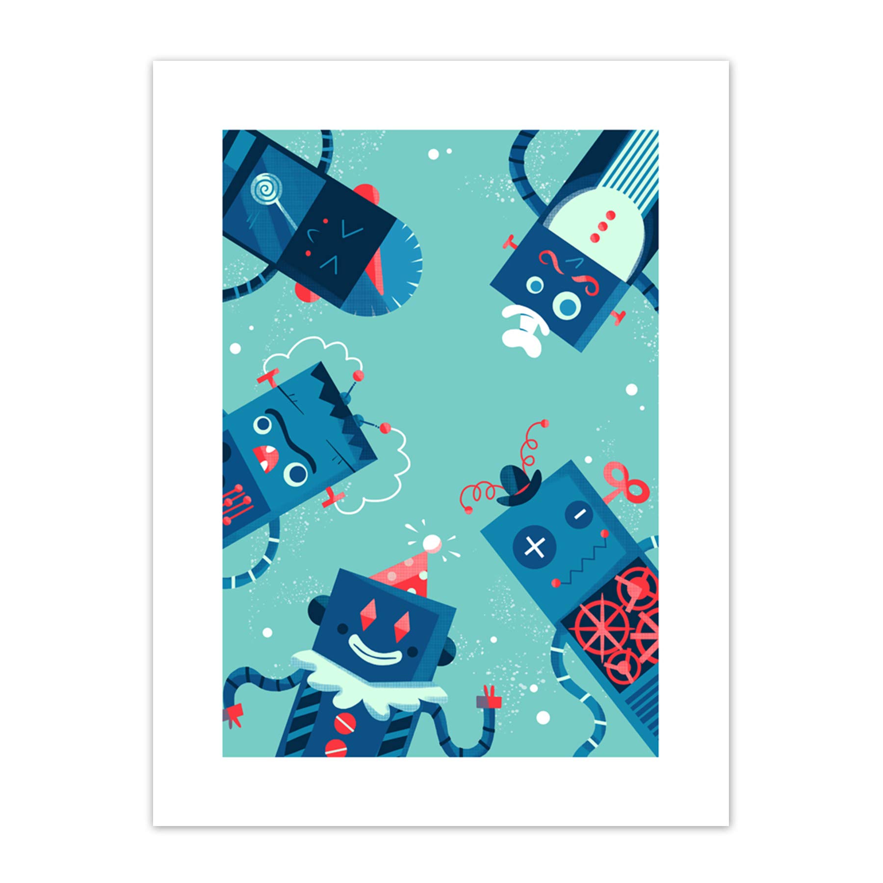 Wee Blue Coo Robot Family Art Print Canvas Premium Wall Decor Poster