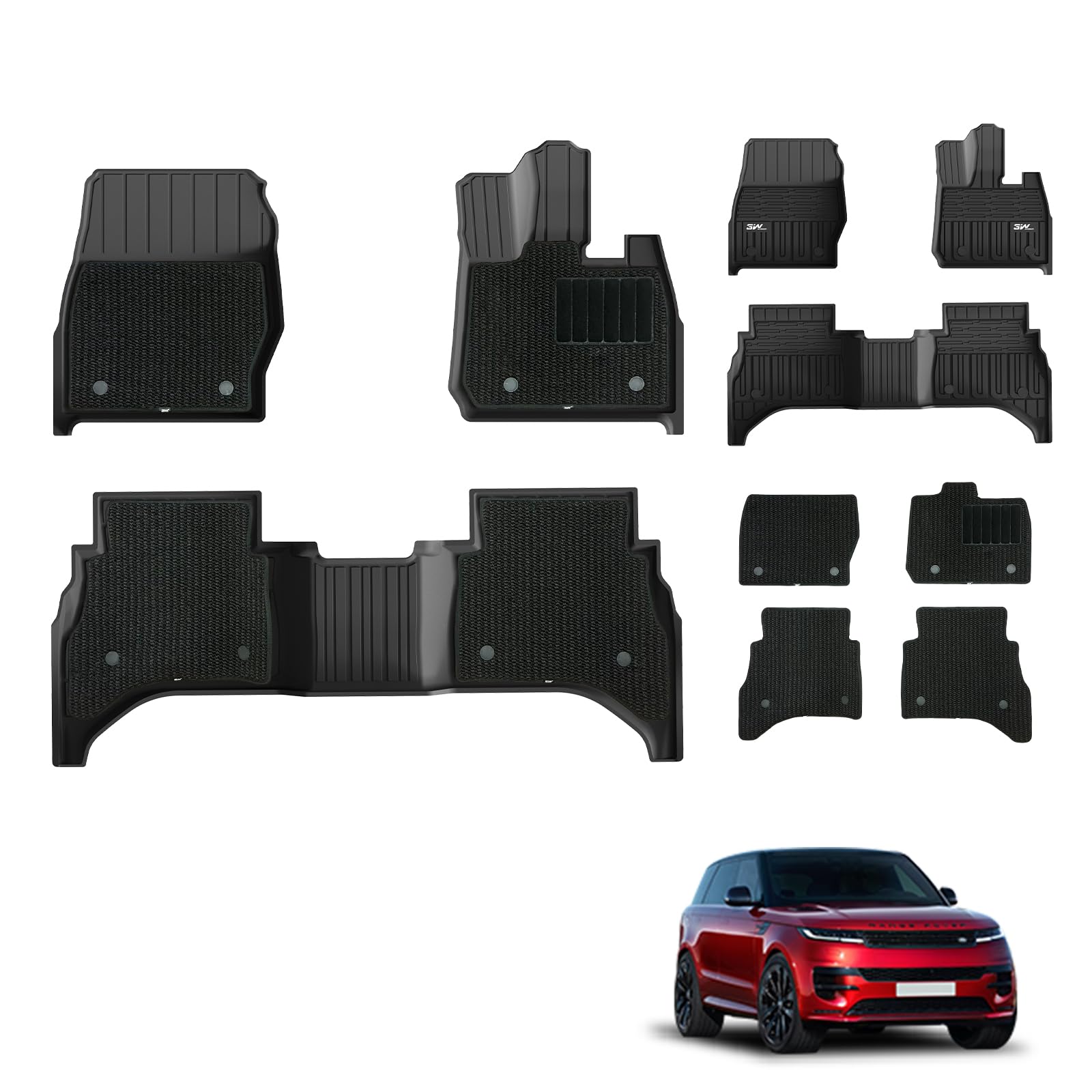 3W Double Layer Floor mats Fit for Range Rover Sport 2023-2025 & Range Rover SE/HSE 2022-2025, All Weather TPE Floor Liner with Carpets, Waterproof Anti-Slip Easy to Clean Car Protector Accessories