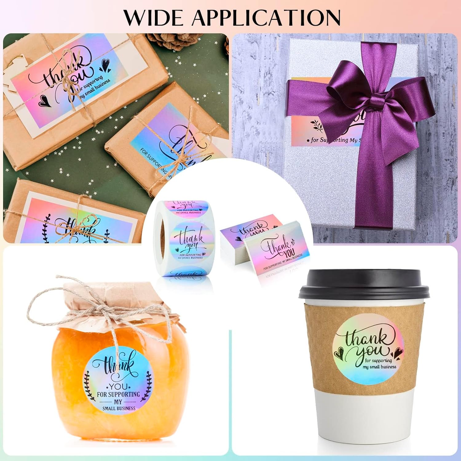 620Pcs Thank You Cards and Stickers for Supporting My Small Business, Holographic Thank You Labels for Your Order Packaging - Image 7