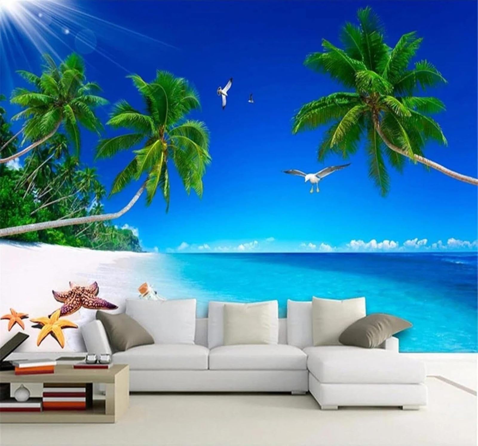 XLMING Coconut Trees Beach Starfish Ocean Seascape 3D Wallpaper Luxury Home Dining Decor Paste Sofa Living Room The Wall for Bedroom Mural-250cm×170cm
