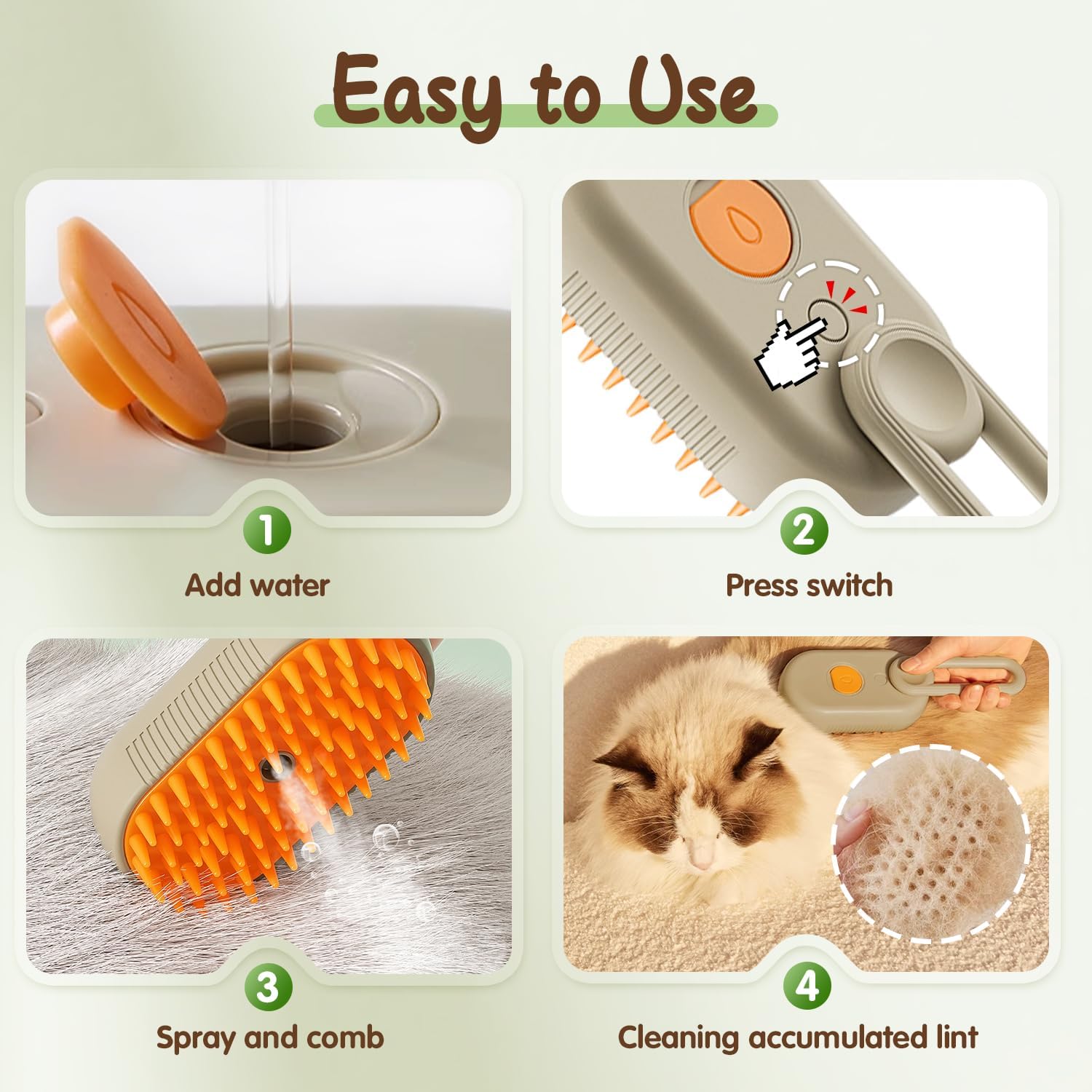 Brosse de toilettage vapeur pour chat (marron)