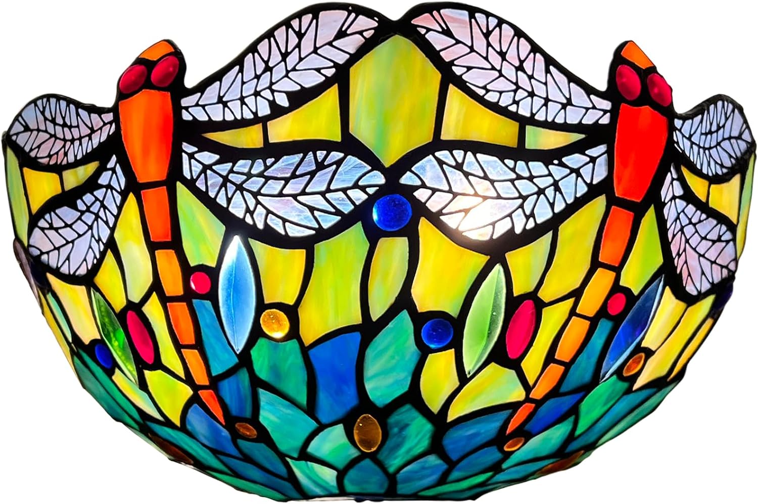 Capulina Tiffany Lamp Stained Glass Wall Sconces 2-Light 12 Inches Wide Antique Blue Orange Dragonfly Tiffany Style Wall Light for Hallway Stairway Bedroom Home Office