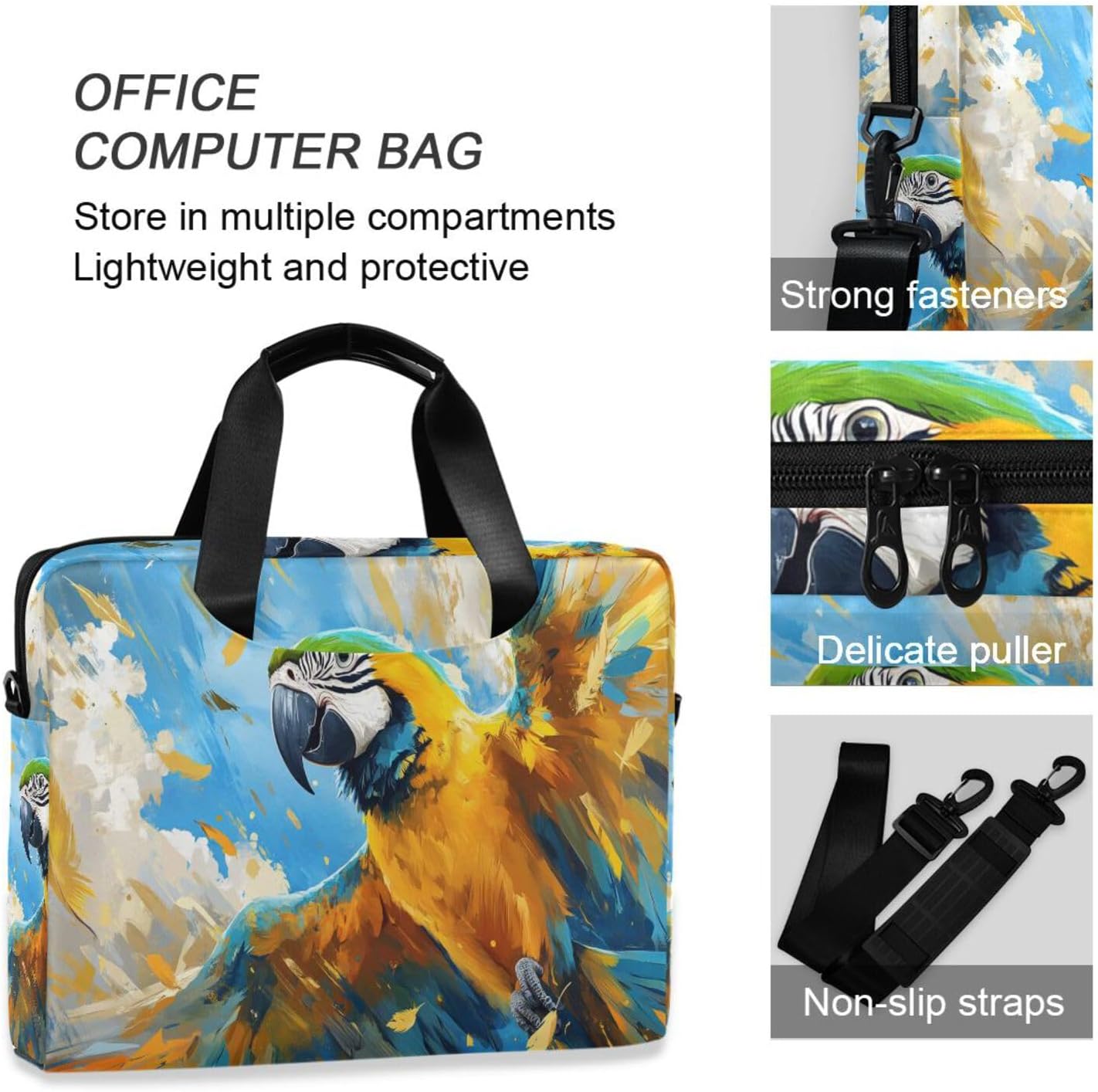 JIPONI Macaw Fly Parrot Laptop Bag For Women Men, 15.6 16 IN Tote Work bags, Briefcase Messenger Computer Case