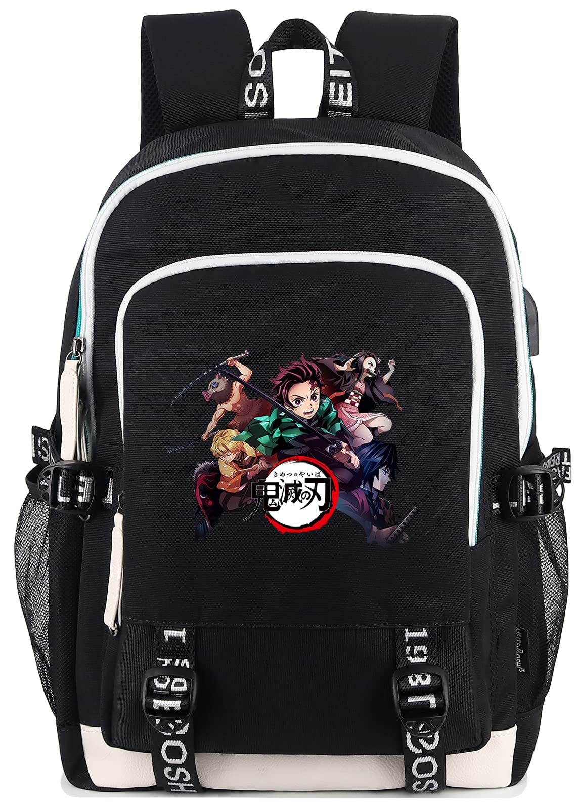 Roffatide Anime Backpack for Boys Printed Schoolbag Laptop Rucksack with USB Charging Port & Headphone Port Black