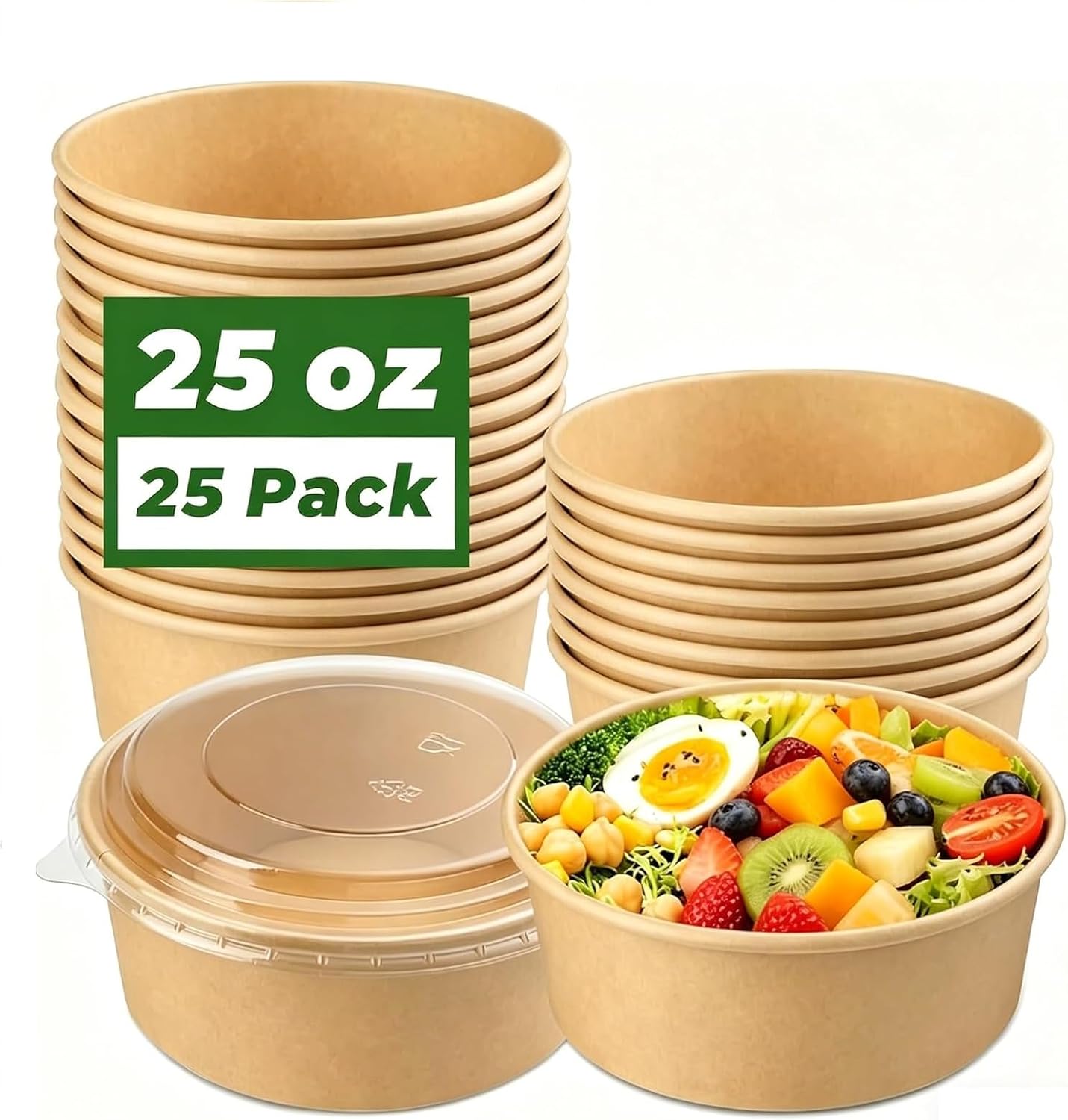 Paper Bowls with Lids Disposable Salad Bowl 25 Pack 25Oz To Go Containers