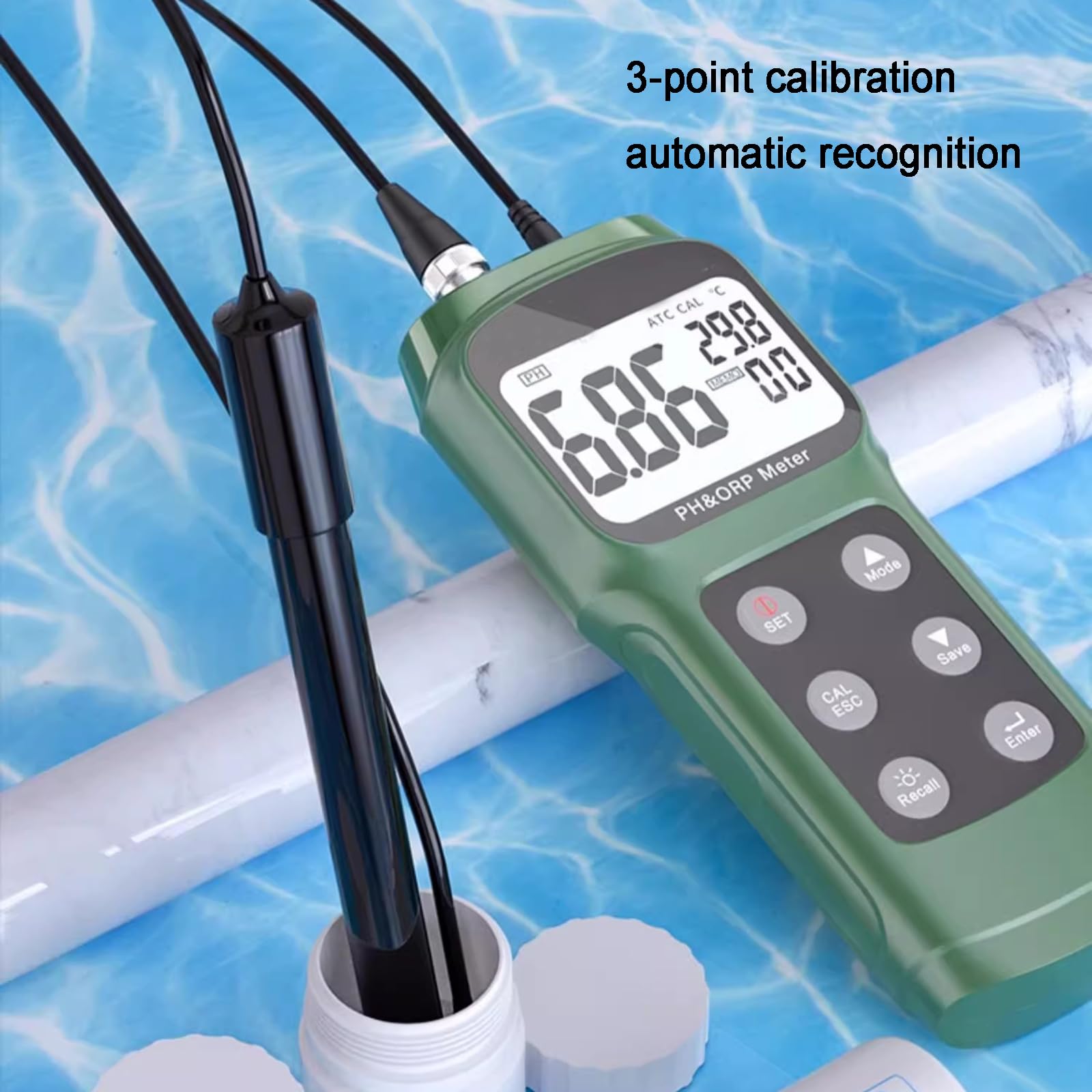 Testeur Numérique De Qualité De l'eau, Test De Température, Plage De Mesure PH: -0,0 À 14,00, ORP: -1999 À +1999 MV, Étalonnage Automatique en 1 À 3 Points, 99 données Enregistrées