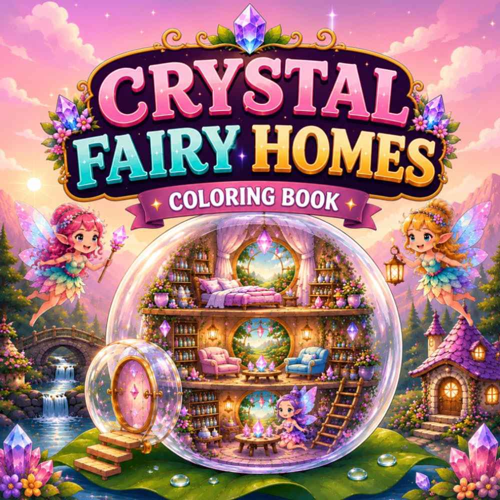 Crystal Fairy Homes Coloring Book: Magical Crystal Houses, Cute Fairy Rooms, Enchanted Gardens and Fantasy Coloring Pages for Kids