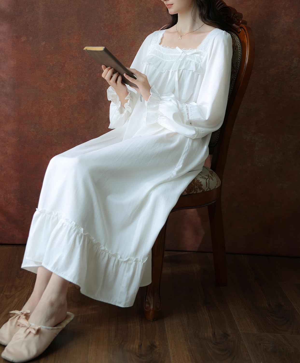 Cotton Vintage Nightgowns for Women Victorian Sleepwear Princess Lounge Dress