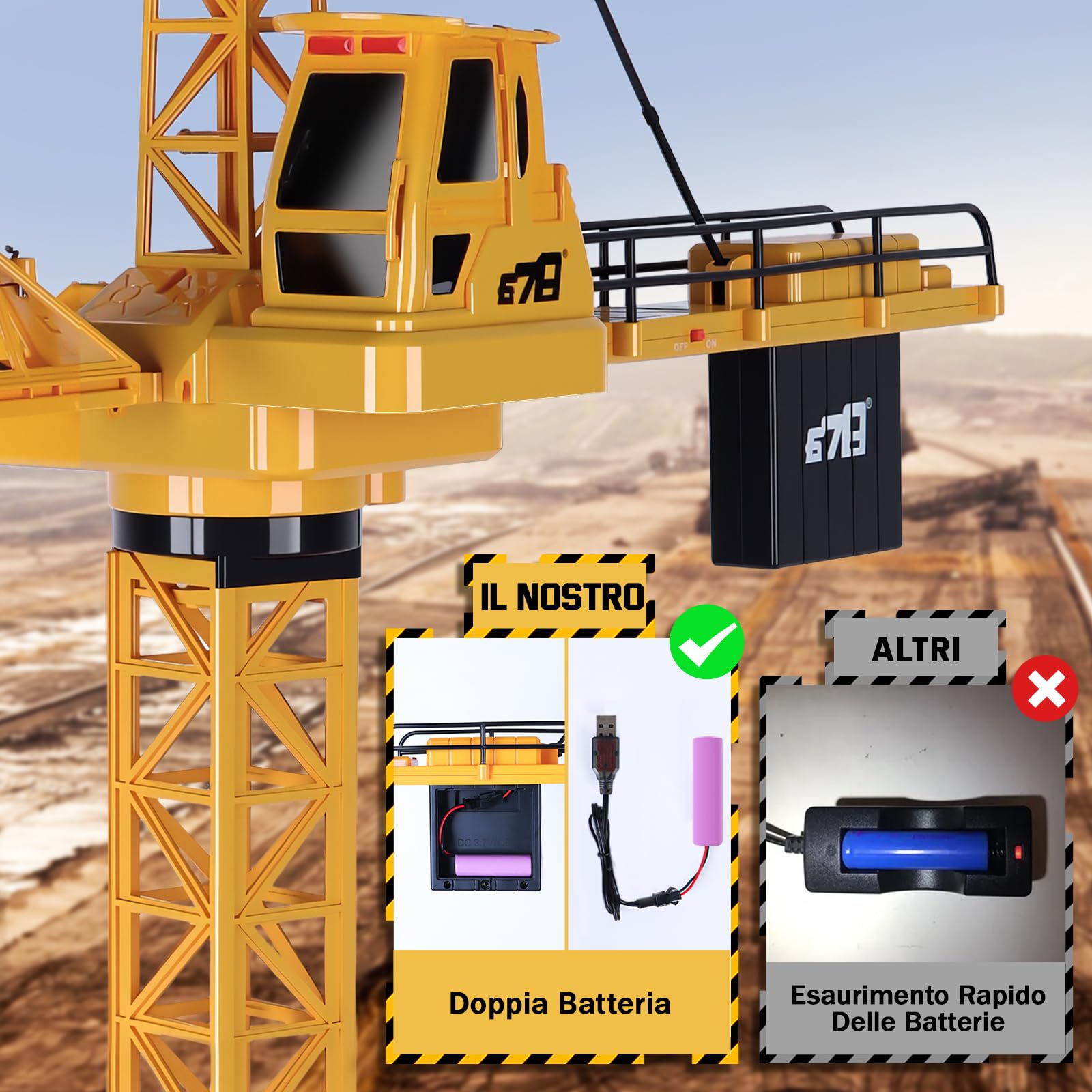 JONRRYIN Grúa Torre Teledirigida, 128 cm RC Grúas Torre de Construcción, Modelos Grúa 6 Canales, Control de Grúa Torre de Juguete con Luces y Sonidos para de 3 Años en Adelante
