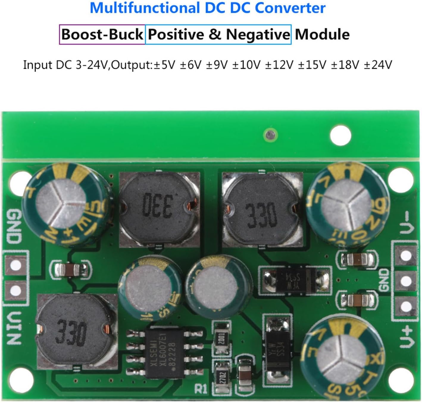 DC-DC Boost Converter, Adjustable Positive & Negative Voltage Regulator, Output ±5V, ±6V, ±9V, ±10V, ±12V, ±15V, ±18V, ±24V, Step-Up & Step-Down Voltage Regulator