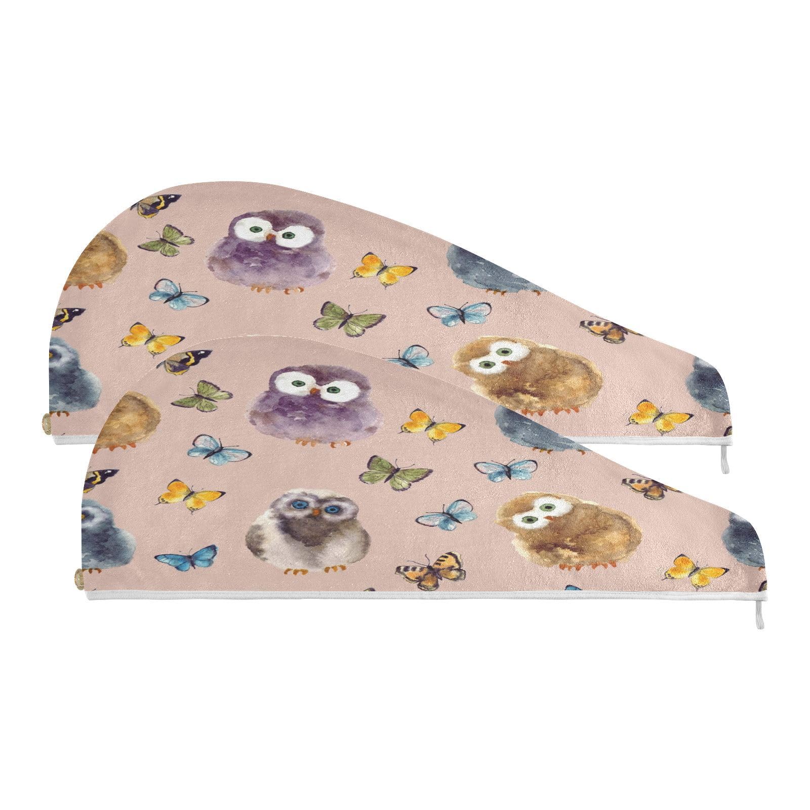 YOUJUNER Hair Towel Wrap Cute Owl Butterfly Pattern Rapid Drying Turban Hair Towel Super Absorbent Head Towel for Women Girl