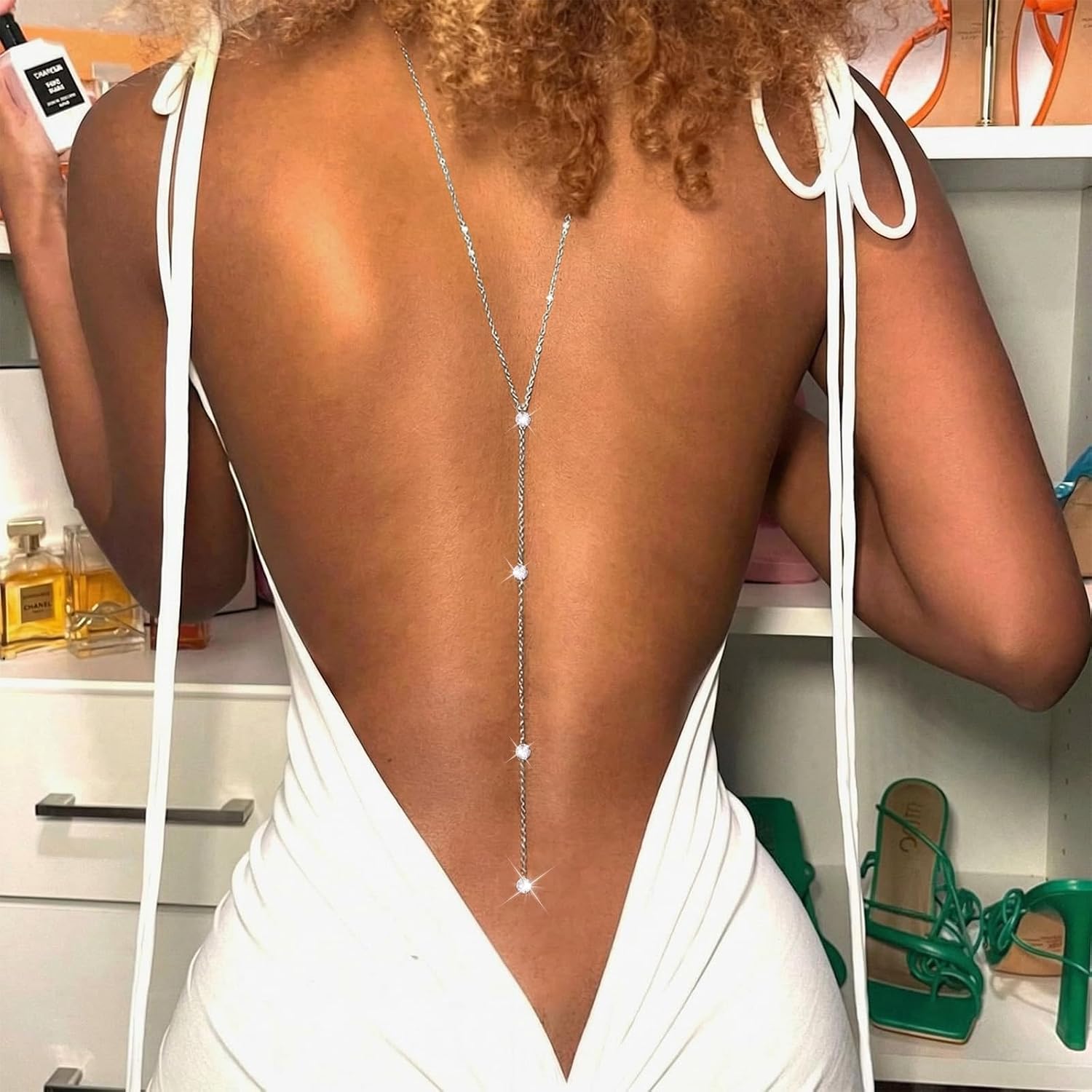 Back Necklace for Backless Dress Rhinestone Body Chain Jewelry for Women Backdrop Necklace Bridal Dress Crystal Wedding Jewelry Gift