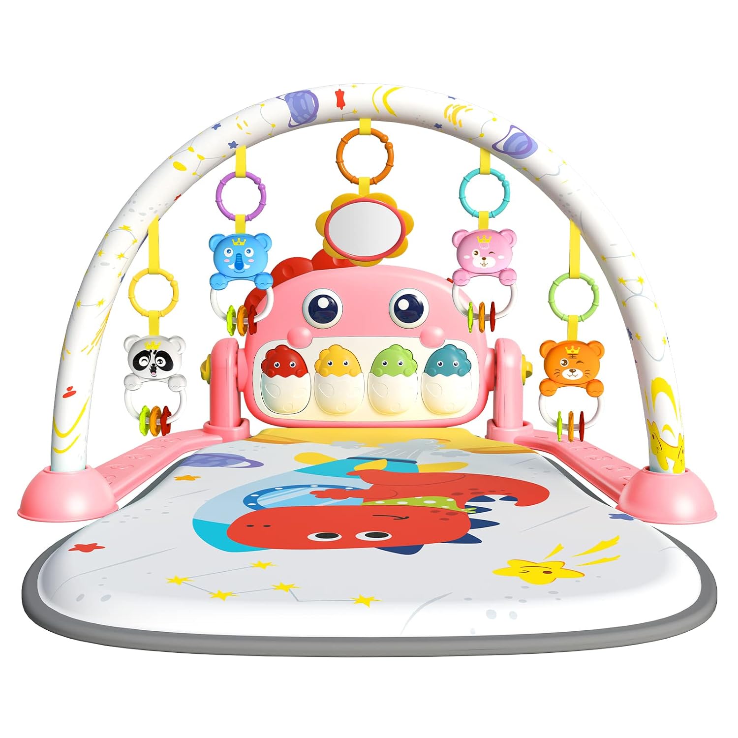Eners Baby Gyms Play Mats Musical Activity Center Piano Gym Mat Tummy Time Padded Mat for Newborn Toddler Infants (Red)
