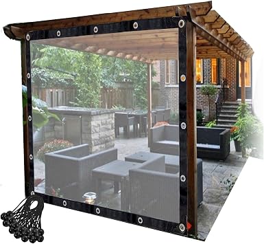Clear Plastic Tarpaulins with Eyelets, Vinyl Patio Enclosure Panels Outdoor Curtains for Patio, Pergola, Porch, Gazebos Partition Curtain Color Clear, Size 3x6ft0.9x1.8m